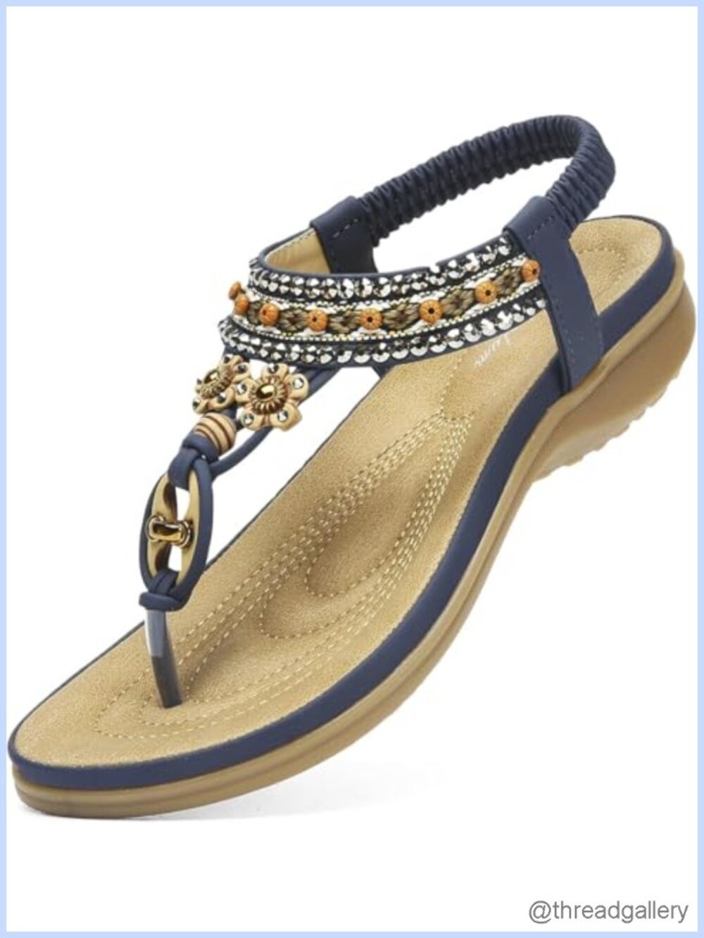 Women's Sandals with Arch Support, PU Leather, T-Strap Bohemian, Comfort Walking